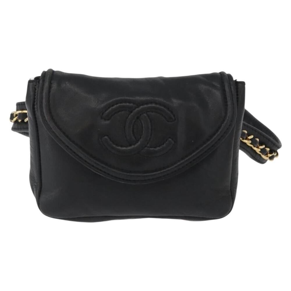 Chanel Lambskin CC Logo Chain Waist Bag Black